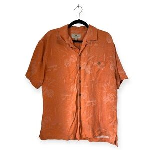 Silk Hawaiian Shirt‎ Button Down Men’s Sz L Island Shores Floral Orange Washable